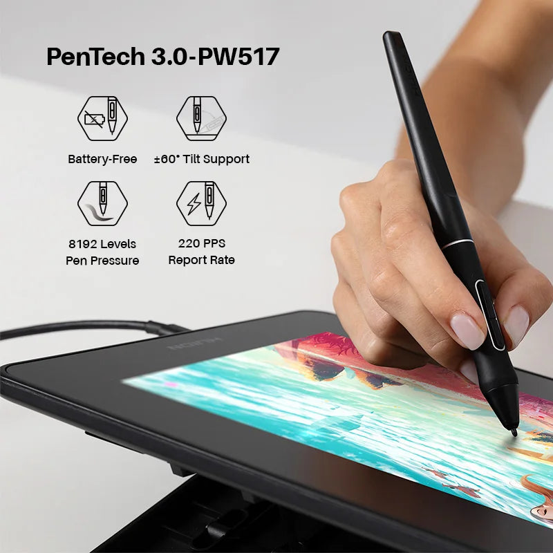 HUION Kamvas 12 Graphic Tablet Monitor 11.6 Inch Anti-glare Screen Tilt Support Drawing Pen Display Battery-Free Digital Stylus
