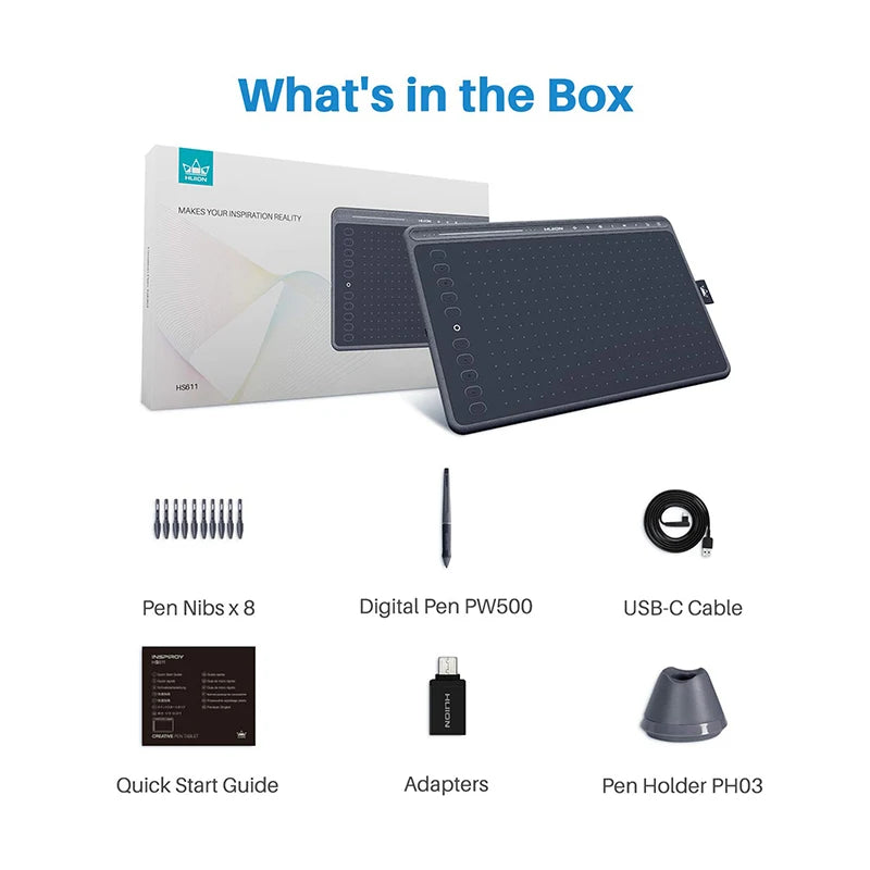 HUION HS611 Drawing Graphic Tablet Digital Painting Tablets With 8192 Levels Pen Stylus USB Type-C Port For PC Android Phone Mac