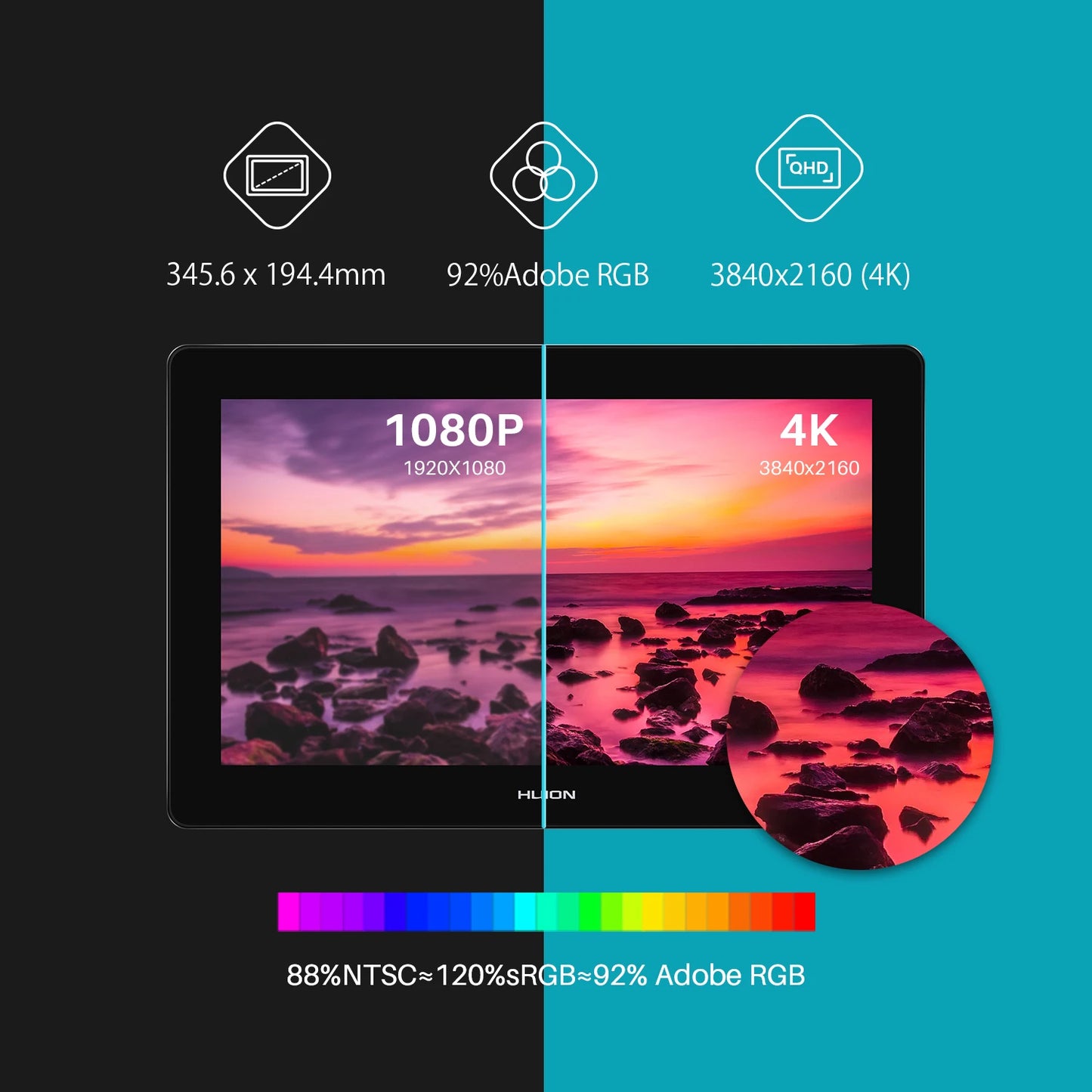 15.6 Inch Graphics Tablet HUION Kamvas Pro 16 Plus 4K UHD Screen Full Laminated Display 145%sRGB Drawing Monitor for Mac-Android
