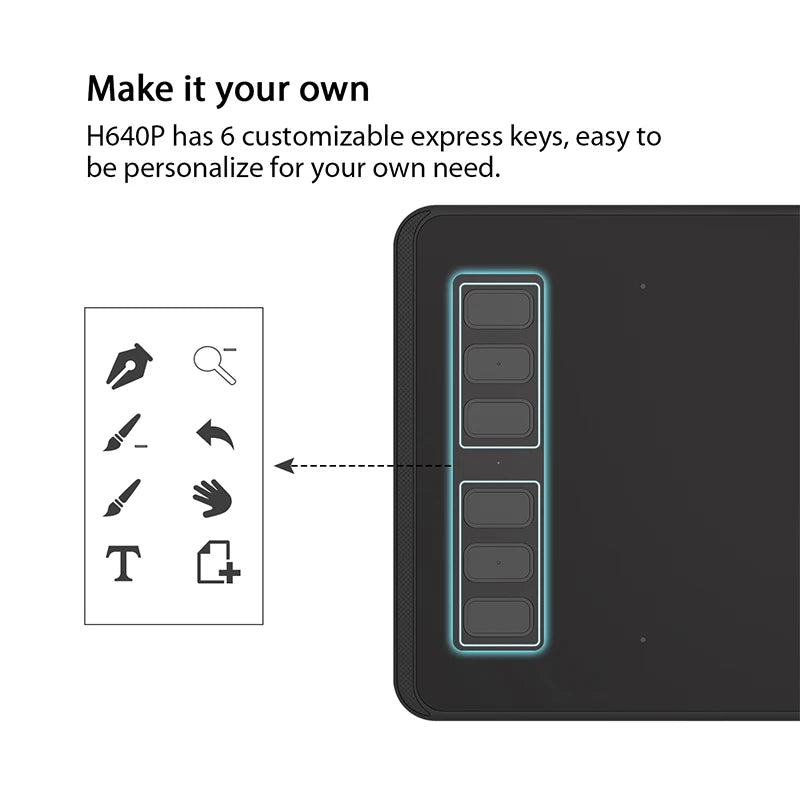 HUION H640P Drawing Graphics Tablets with 6 Press Keys Battery-Free Pen Tablet 8192 Levels Pressure Android Phone OTG Connection