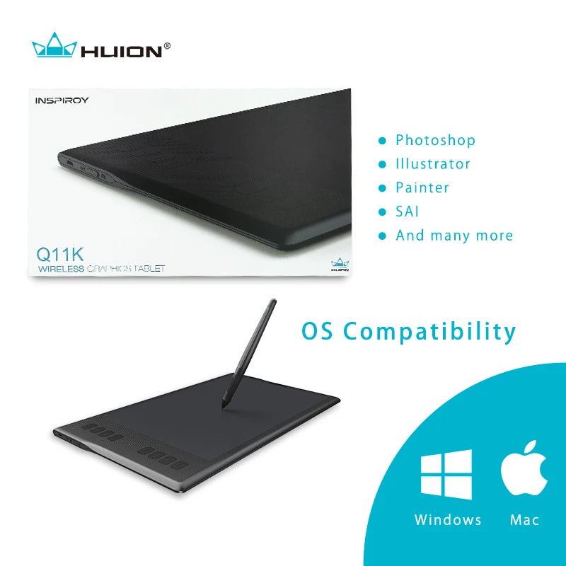 New Huion Inspiroy Q11K Wireless Graphic Drawing Tablet Digital Pen Tablet nspiroy Digital Tablet Art Graphic Drawing Tablet Pen