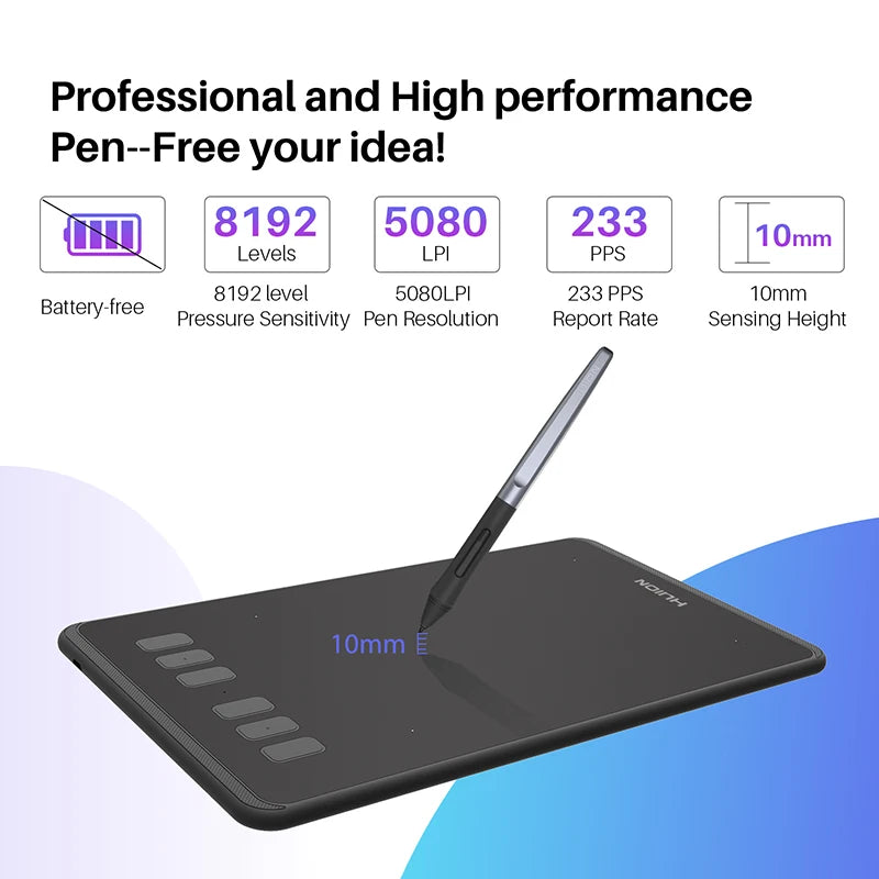 HUION H640P Drawing Graphics Tablets with 6 Press Keys Battery-Free Pen Tablet 8192 Levels Pressure Android Phone OTG Connection