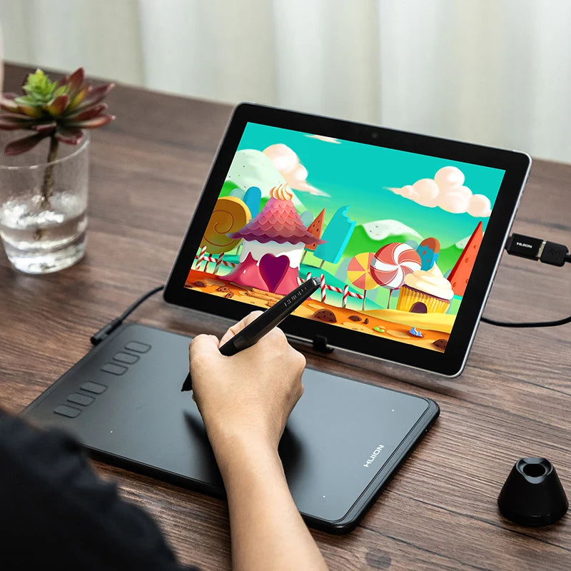 HUION H640P Drawing Graphics Tablets with 6 Press Keys Battery-Free Pen Tablet 8192 Levels Pressure Android Phone OTG Connection