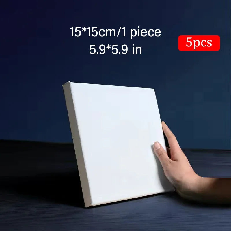 5pcs White Blank Square Artist Canvas Wooden Board Frame Cotton Artist Canvas Boards for Oil Painting Acrylic Watercolor