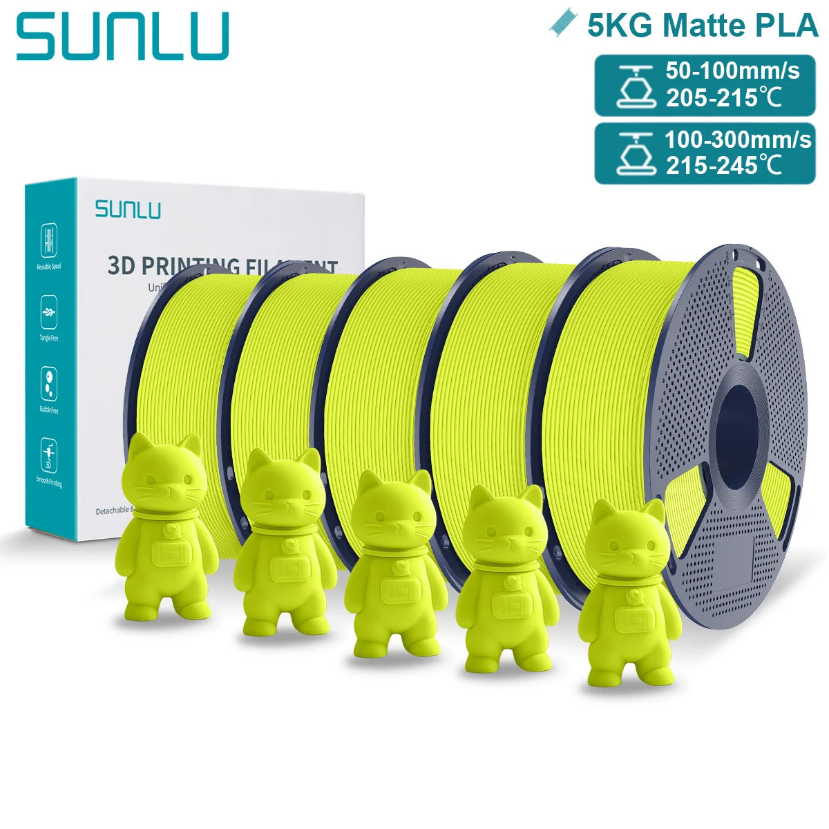 SUNLU Matte PLA 3D Filament 1.75mm Neatly Wound Easy to Use Colorful PLA Matte Surface for Most FDM Printer 3D Printing Material