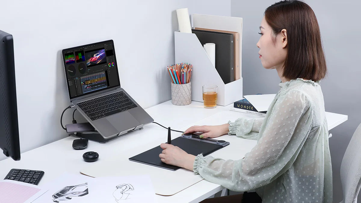 Wireless Graphics Tablet HUION Inspiroy Dial 2 Q630M Bluetooth 5.0 Mode Drawing Tablets Support Linux Chrome MacOS Android Phone