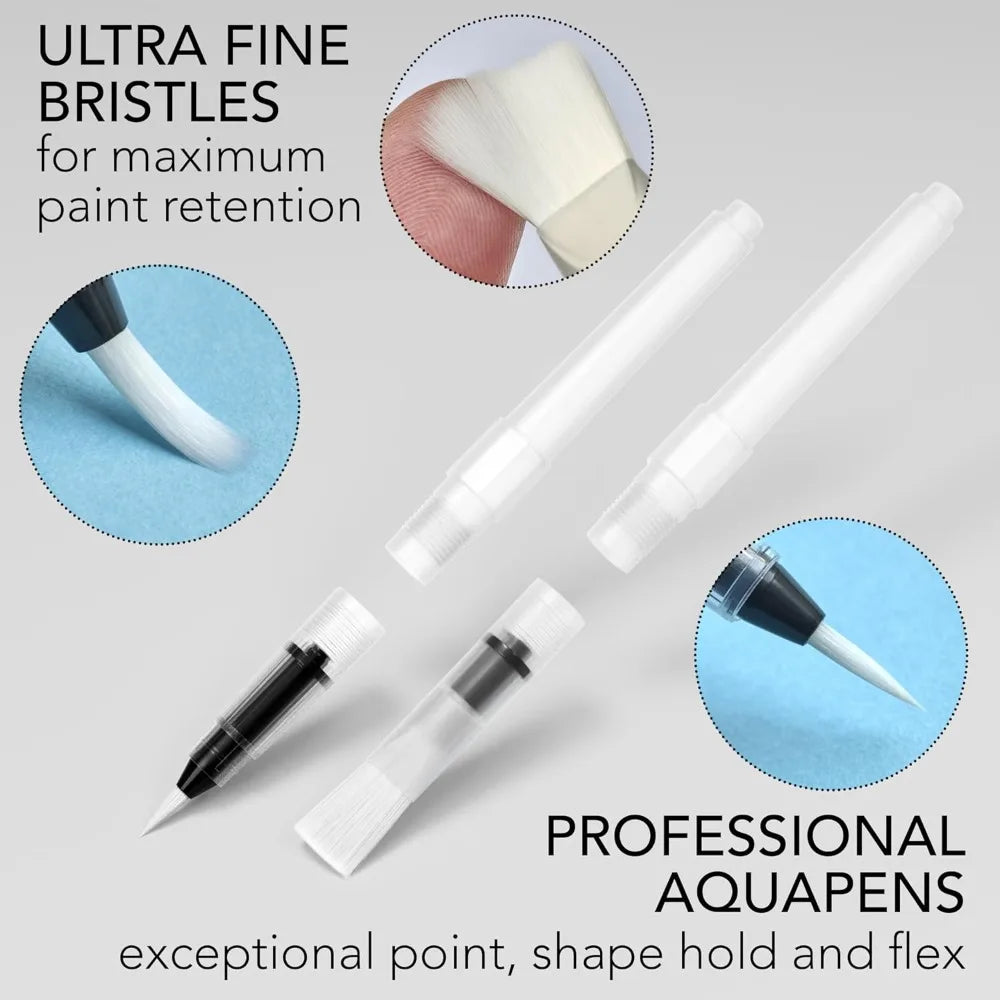 108 Watercolor Pens Set | Including 15 Page Pad & Online Video Tutorial Series | 5 Aquapens & 100 Unique Colors