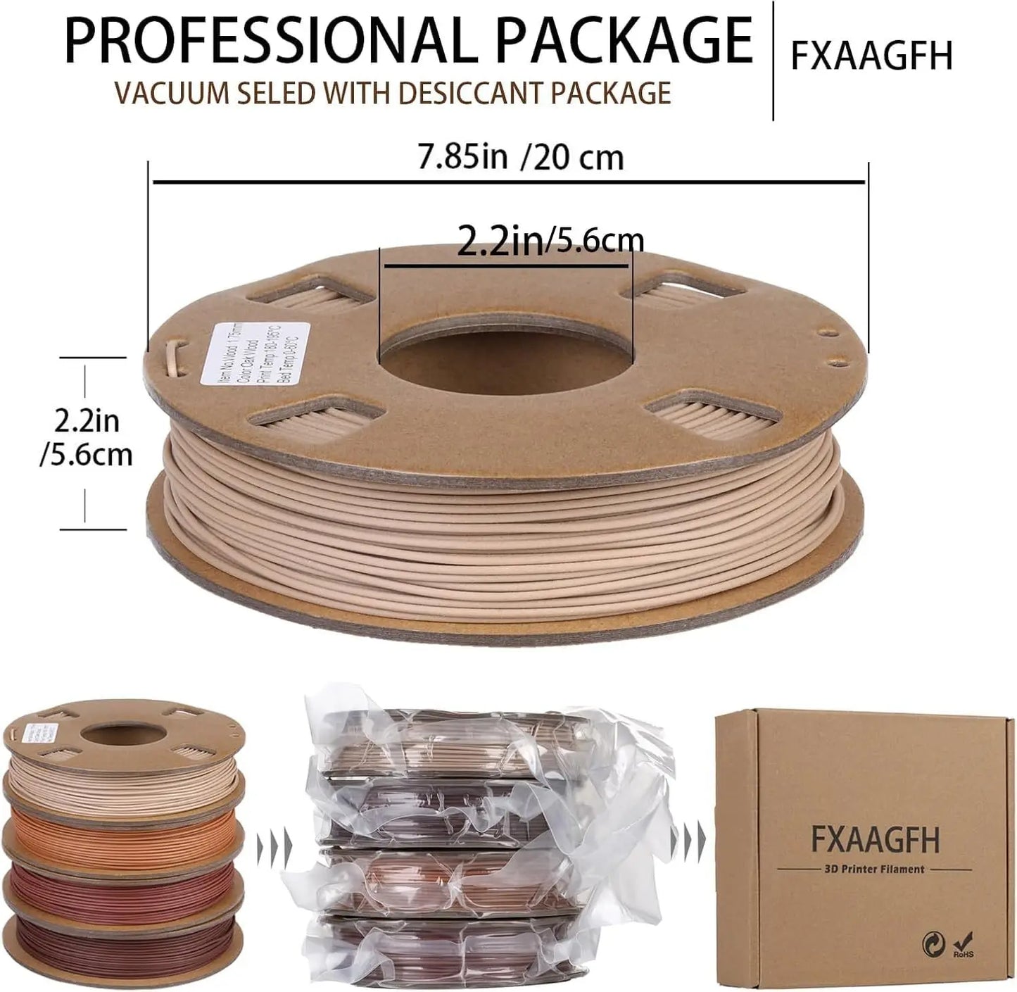 30% Real Wood Fiber 3D Printer Filament Bundle, 3 D PLA Printing Print Filament 1.75 mm, +/-0.03mm & 2.2 lbs, Walnut, Oak