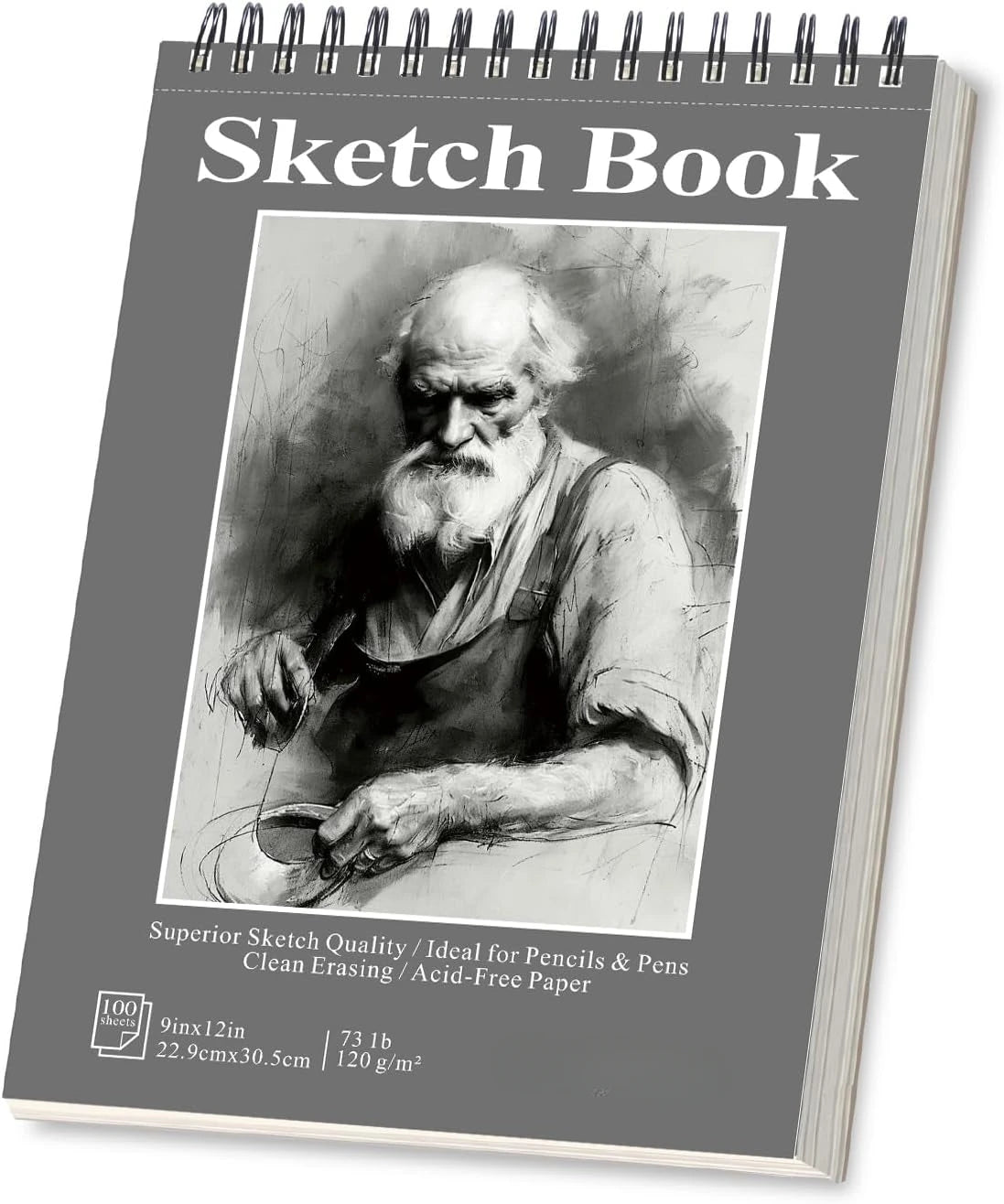 Sketchbook - 9"x12" spiral bound drawing board, 1 pack of 100 sheets, acid-free paper