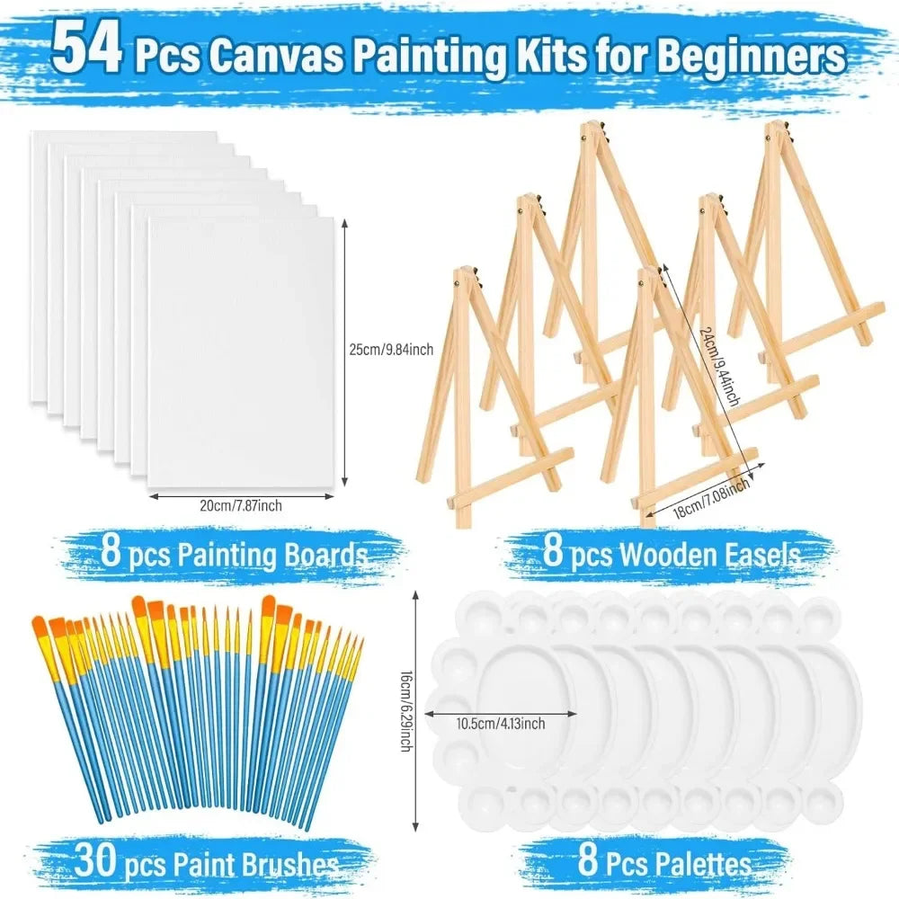 8 x 10 inch canvas board with wooden easel, paint brush canvas panel painting kit for beginners art craft