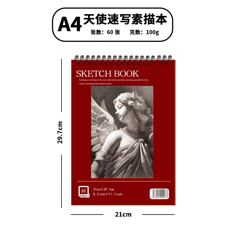A4 Sketchbook 60 Sheets/120 Pages 297x210mm Thickened Paper Not Easy To Penetrate Ink for Sketch Watercolor Crayon Marker Pen