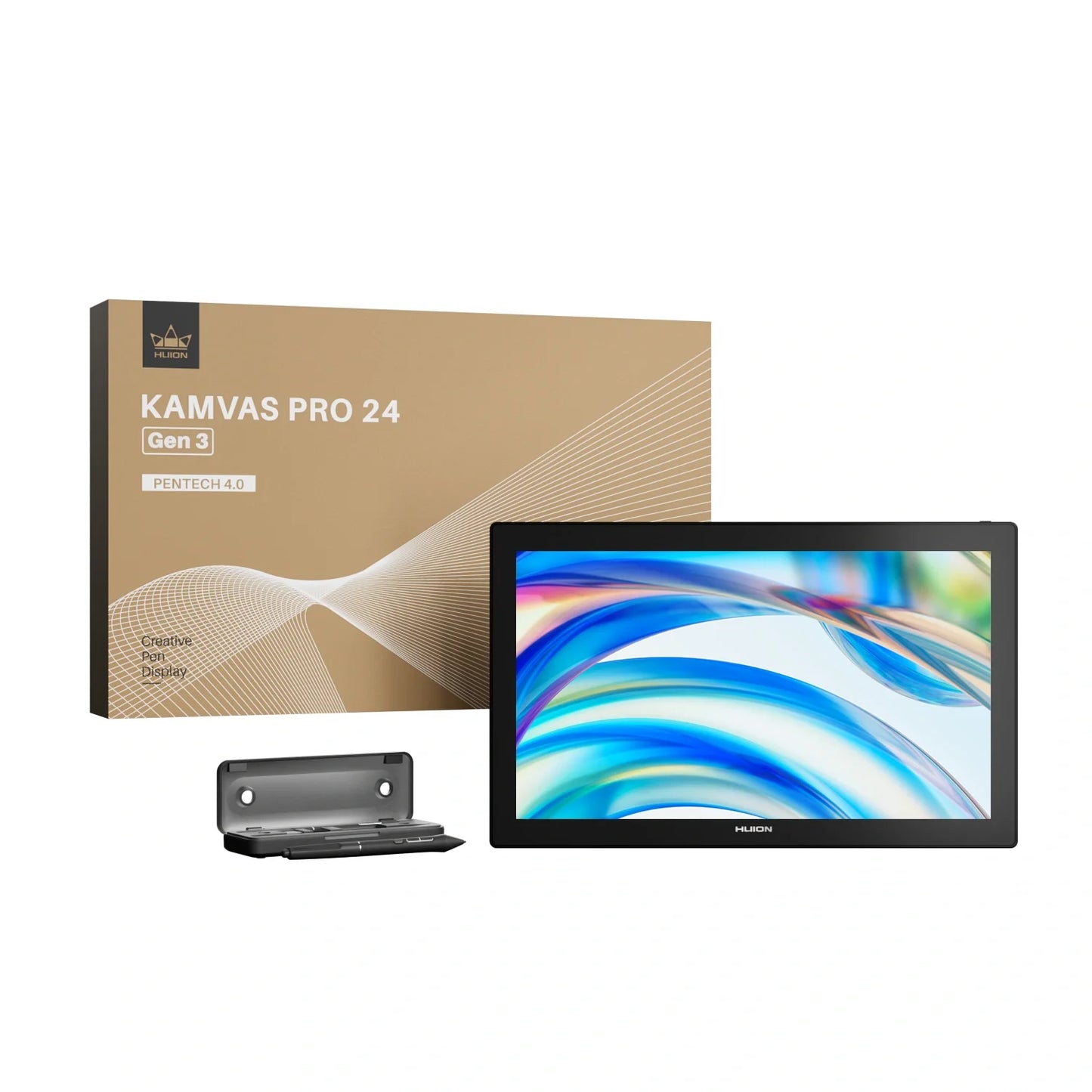 Huion Kamvas Pro 24 Gen 3 Graphics Tablet Touch Screen 4K Display, PenTech 4.0 Dual-Pen 16K Levels Pressure Pen Canvas Glass 3.0