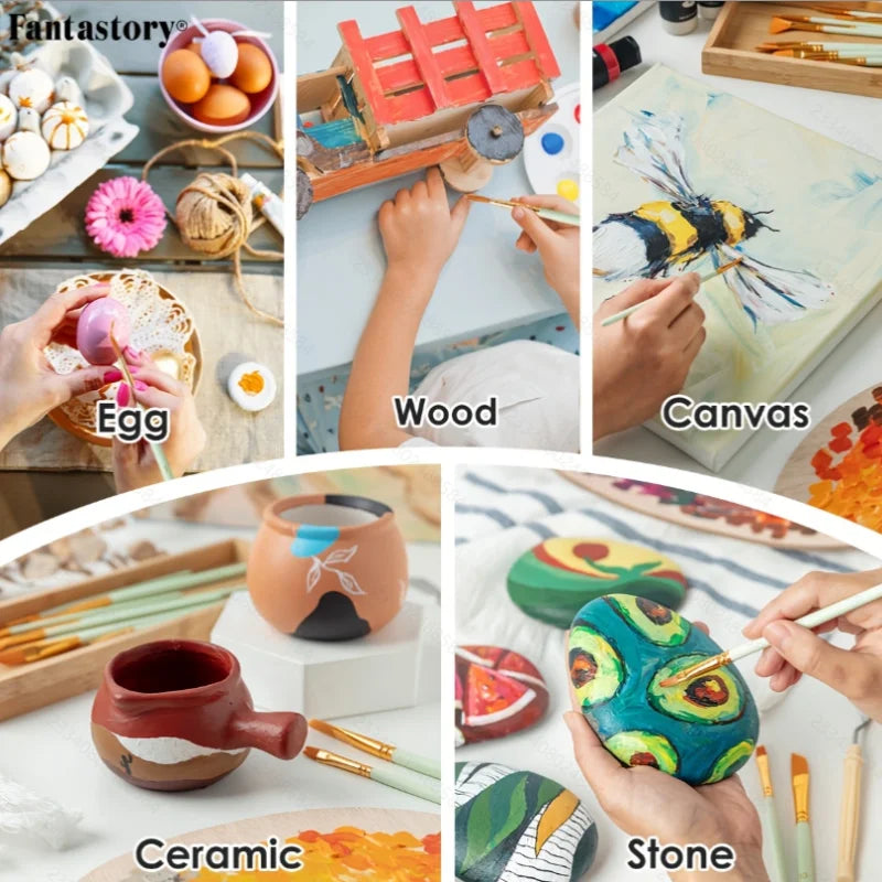 28 Classic Colors Acrylic Paint Set with Professional Craft Paint & 12 Brushes