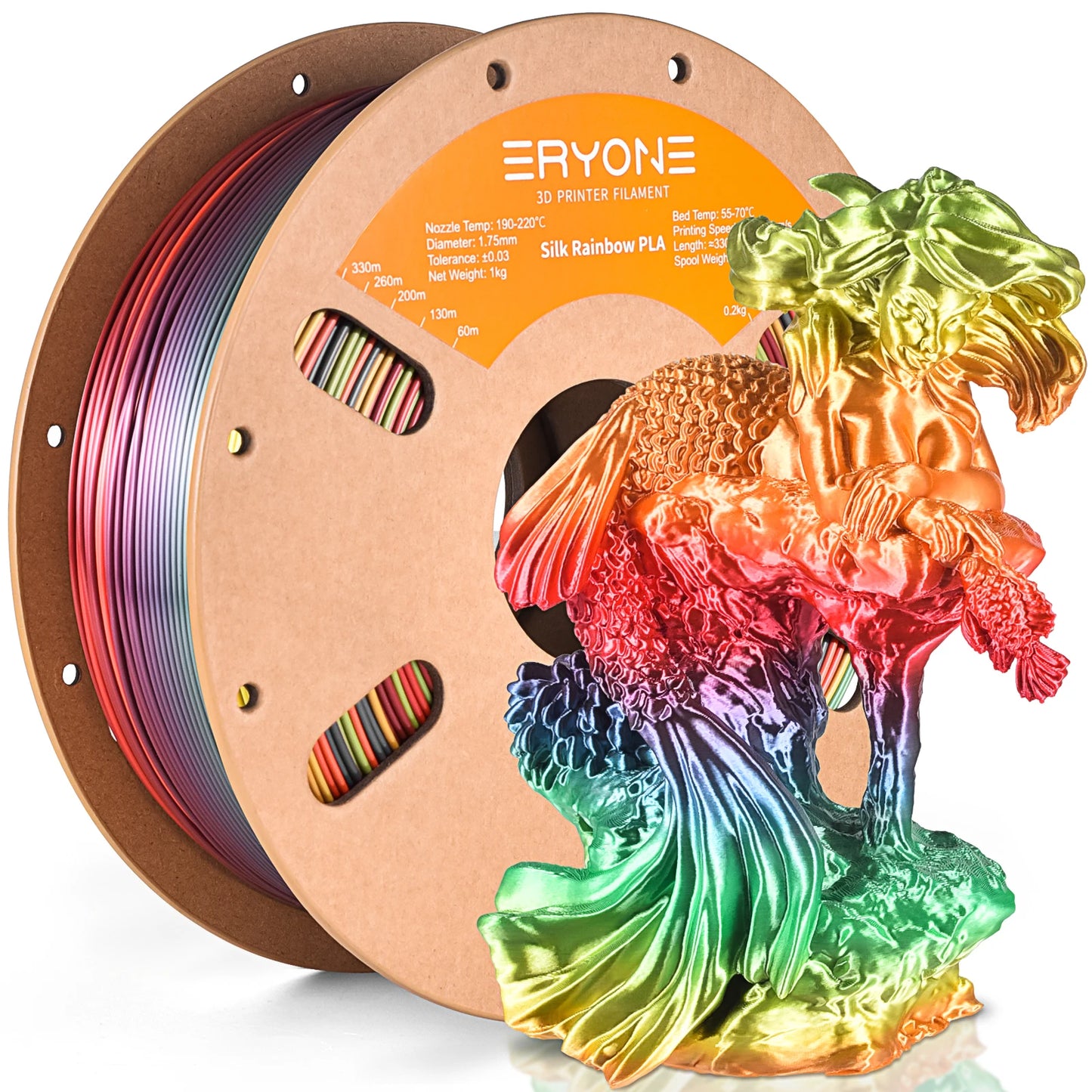 ERYONE 3KG Silk Rainbow PLA Filament 3D Print, Multicolor Available,filament pla silk rainbow,Silk shiny,1KG/Spool
