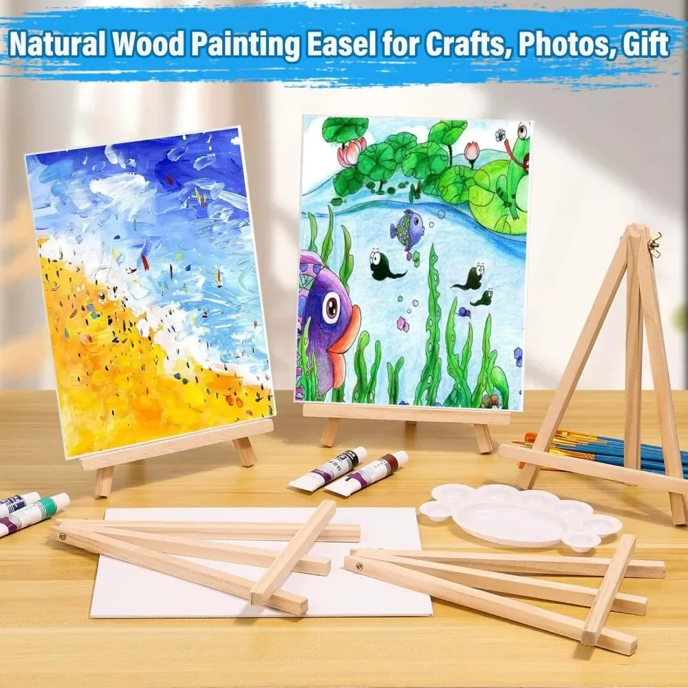 8 x 10 inch canvas board with wooden easel, paint brush canvas panel painting kit for beginners art craft