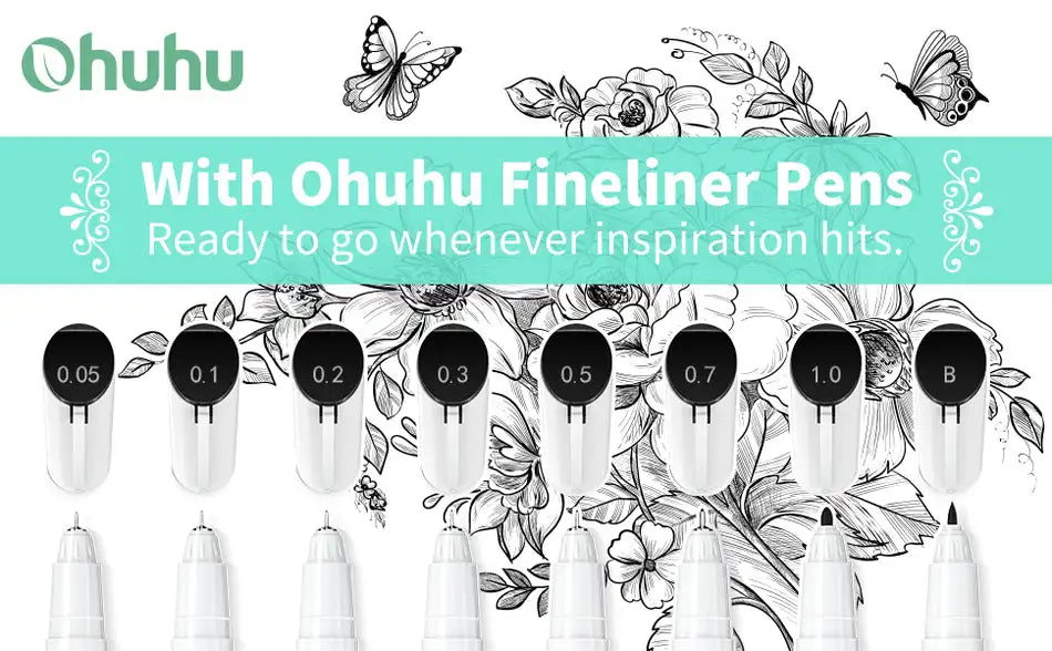 Ohuhu Micro Pen Fineliner Drawing Pens 8 Pack Line Pens Art Colored Pens Fine Point Markers Waterproof Writing Sketching Manga