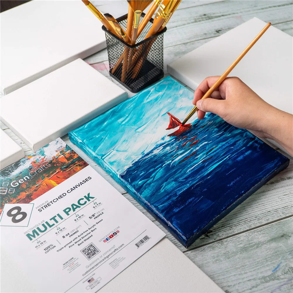 Pack of 4 White Blank Square Artist Canvas Wooden Board Frame Cotton Artist Canvas Boards for Oil Painting Acrylic Watercolor