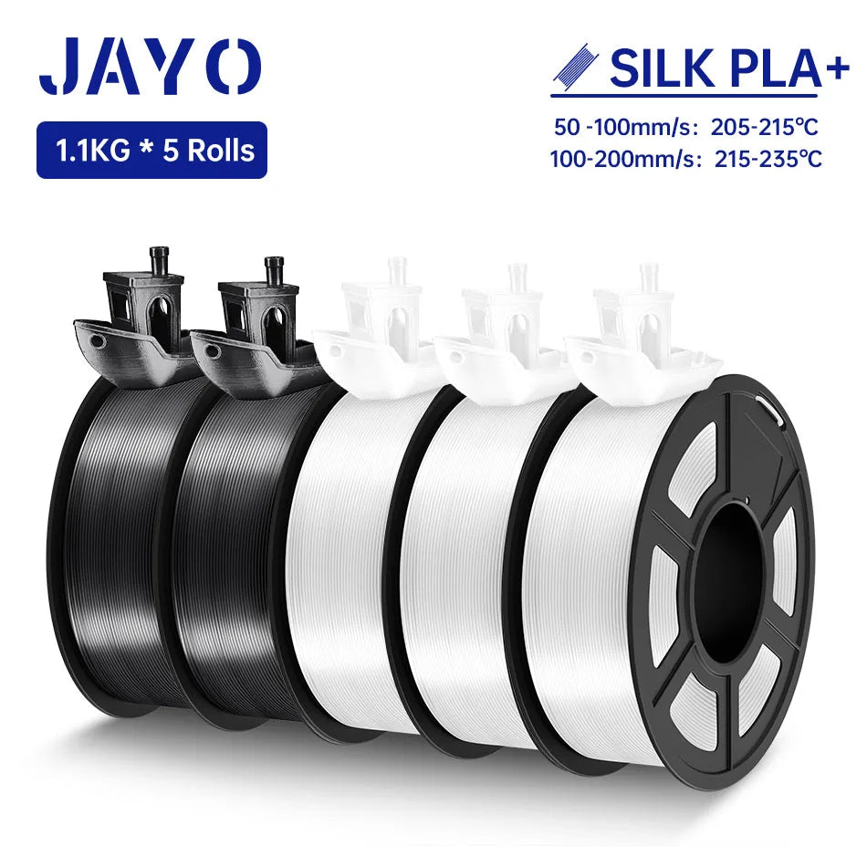 JAYO SILK PLA + Filament 1.75MM PLA 3D Filament 1.1KG for FDM 3D Printer Neatly Wound Shiny 3D Printing Material 5Rolls
