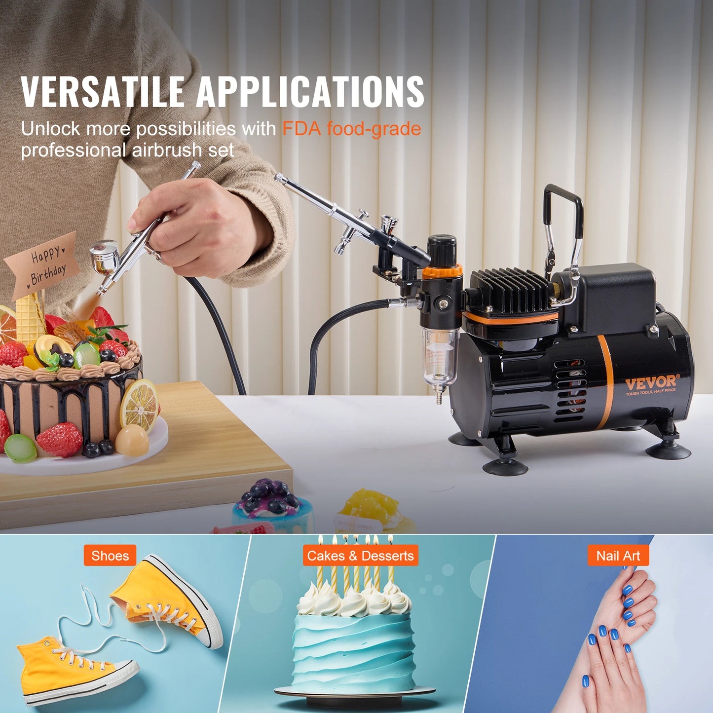 VEVOR Airbrush Kit, Dual Fan Air Compressor Professional Airbrushing System Kit with Airbrushes Mixing Wheel Cleaning Brush Set