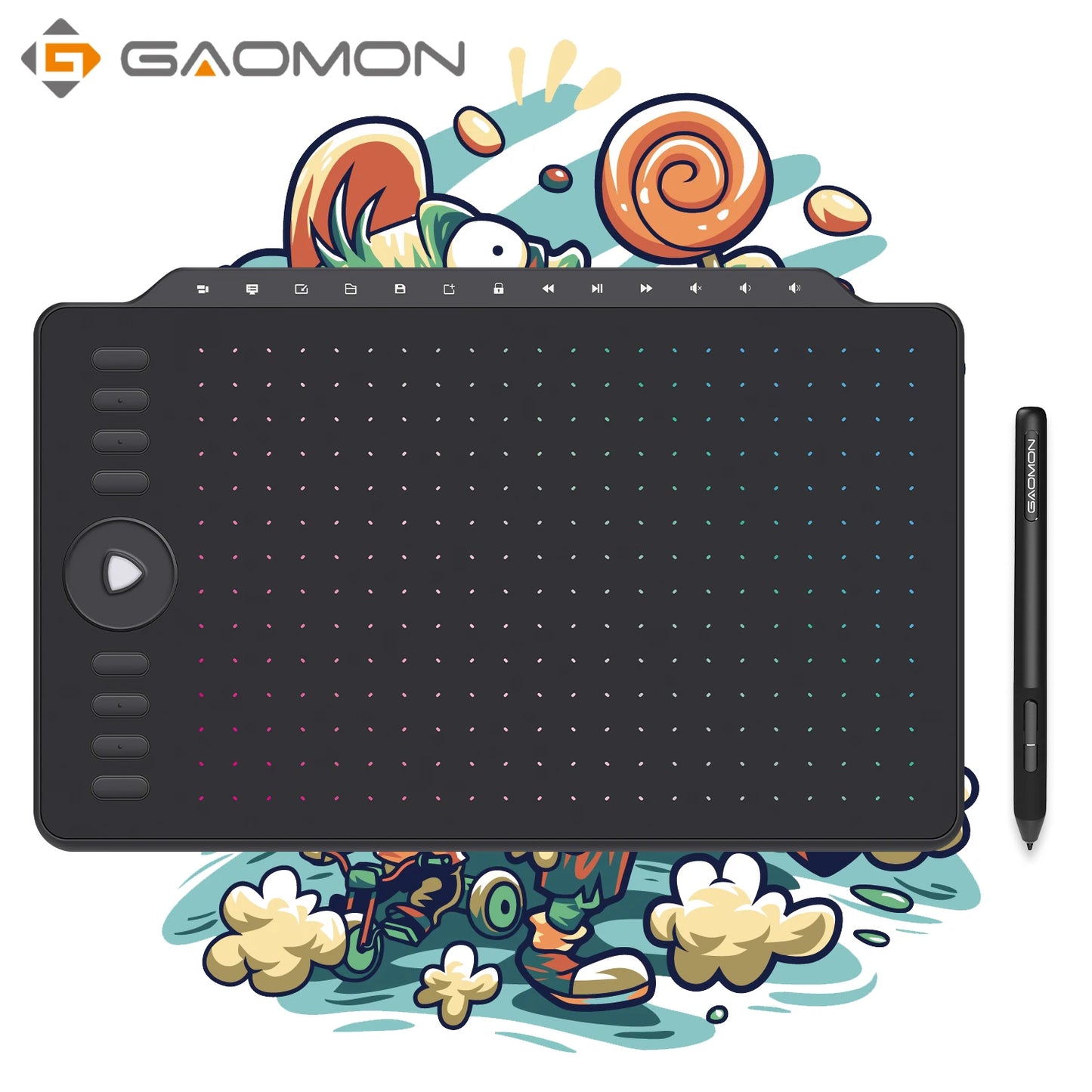 GAOMON Graphics Tablet M1220 12 Inch Large Pen Tablets Multimedia Keys for Drawing wIth PC Laptop MacOS Windows Android Phone,