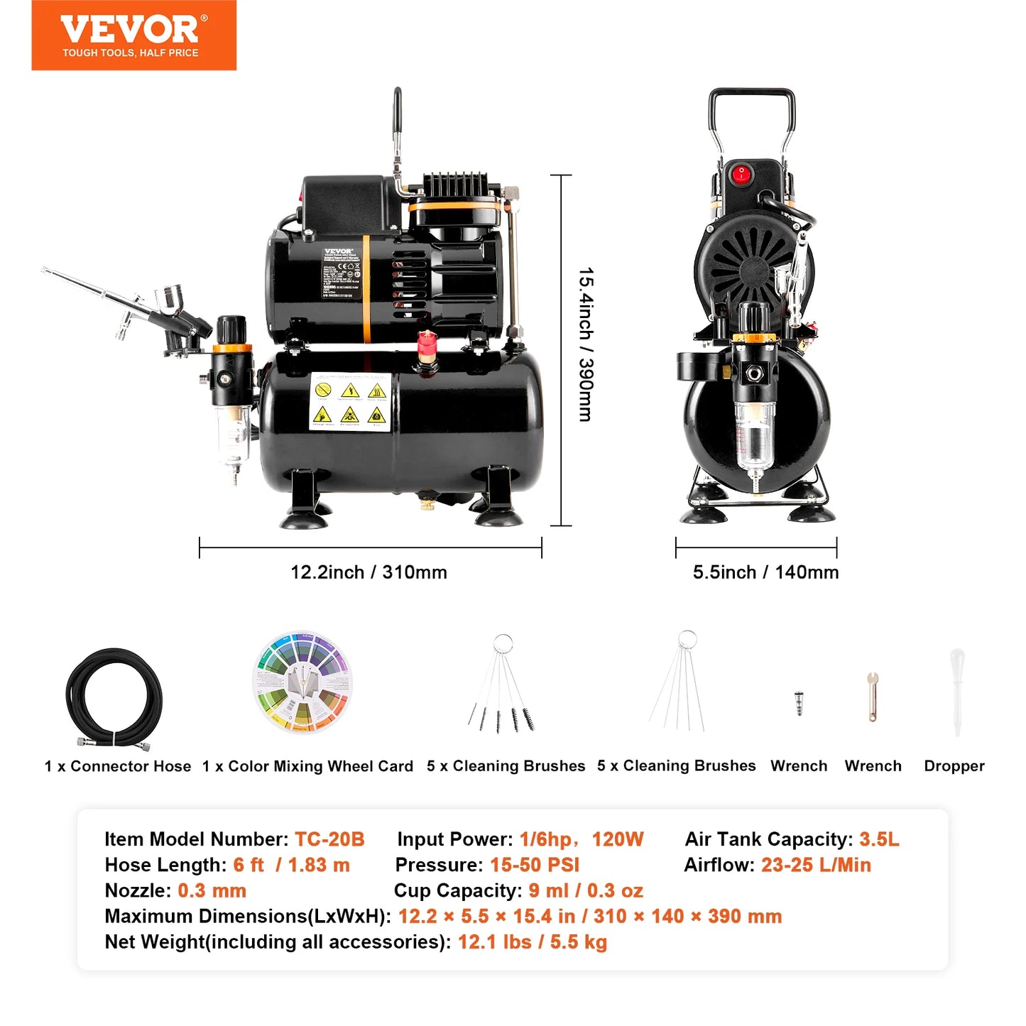 VEVOR Airbrush Kit, Dual Fan Air Compressor Professional Airbrushing System Kit with Airbrushes Mixing Wheel Cleaning Brush Set