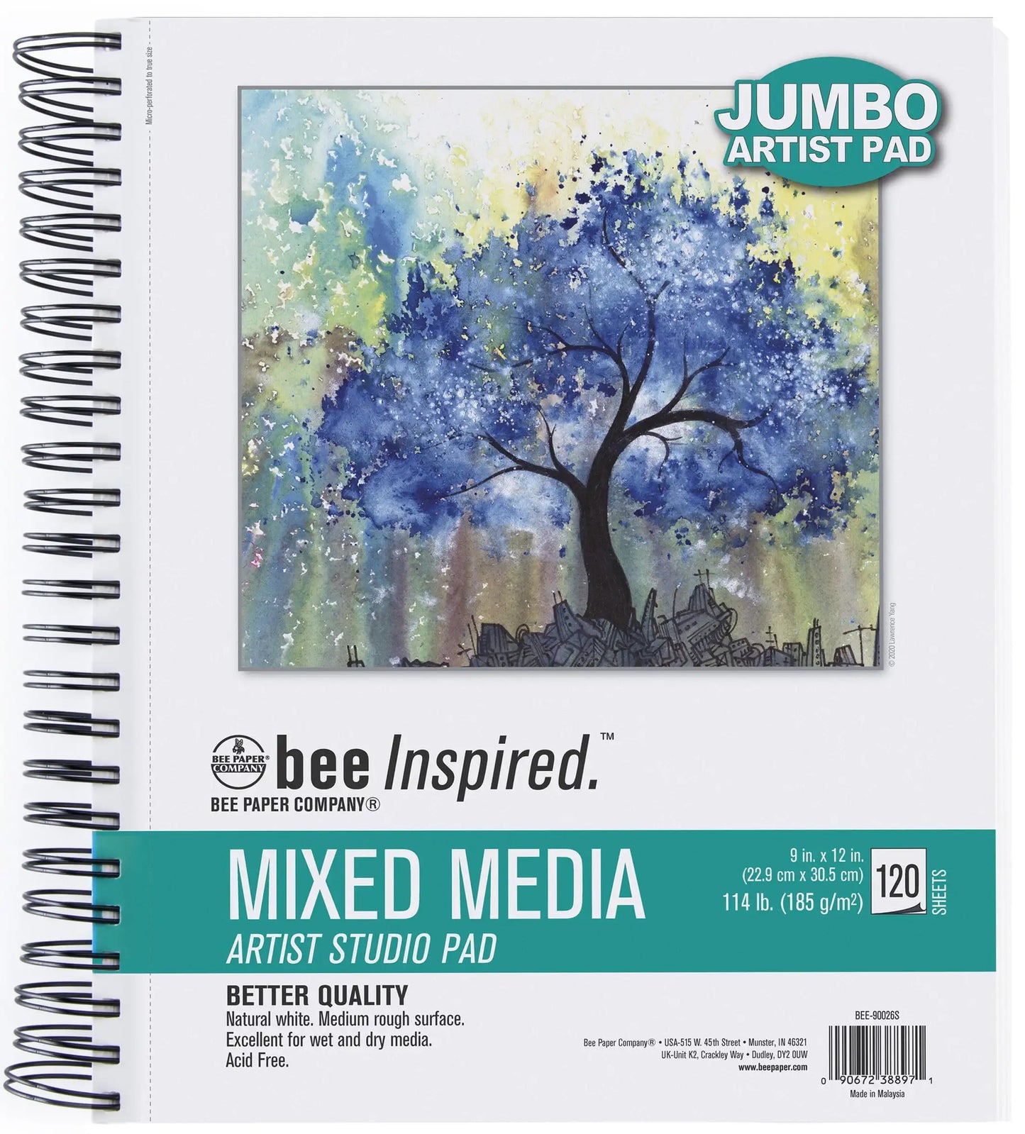 - 9x12" Bee Inspired Mixed Media Spiral bound Artist Pad, 120 Sheets 114lb 185 gsm