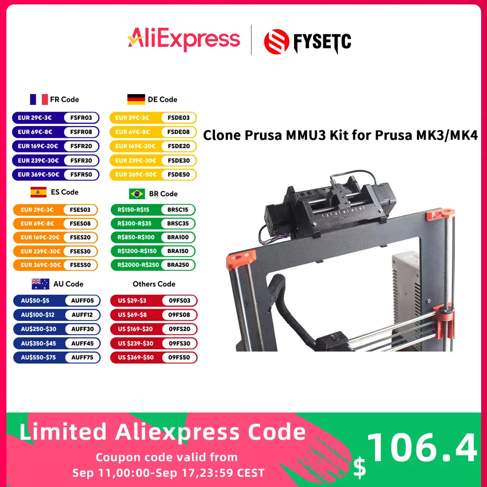 FYSETC Upgrade Multicolor Printing kit Clone Prusa MMU3 kit including the Motherboard for Prusa MK3S+ MK4 3D Printers