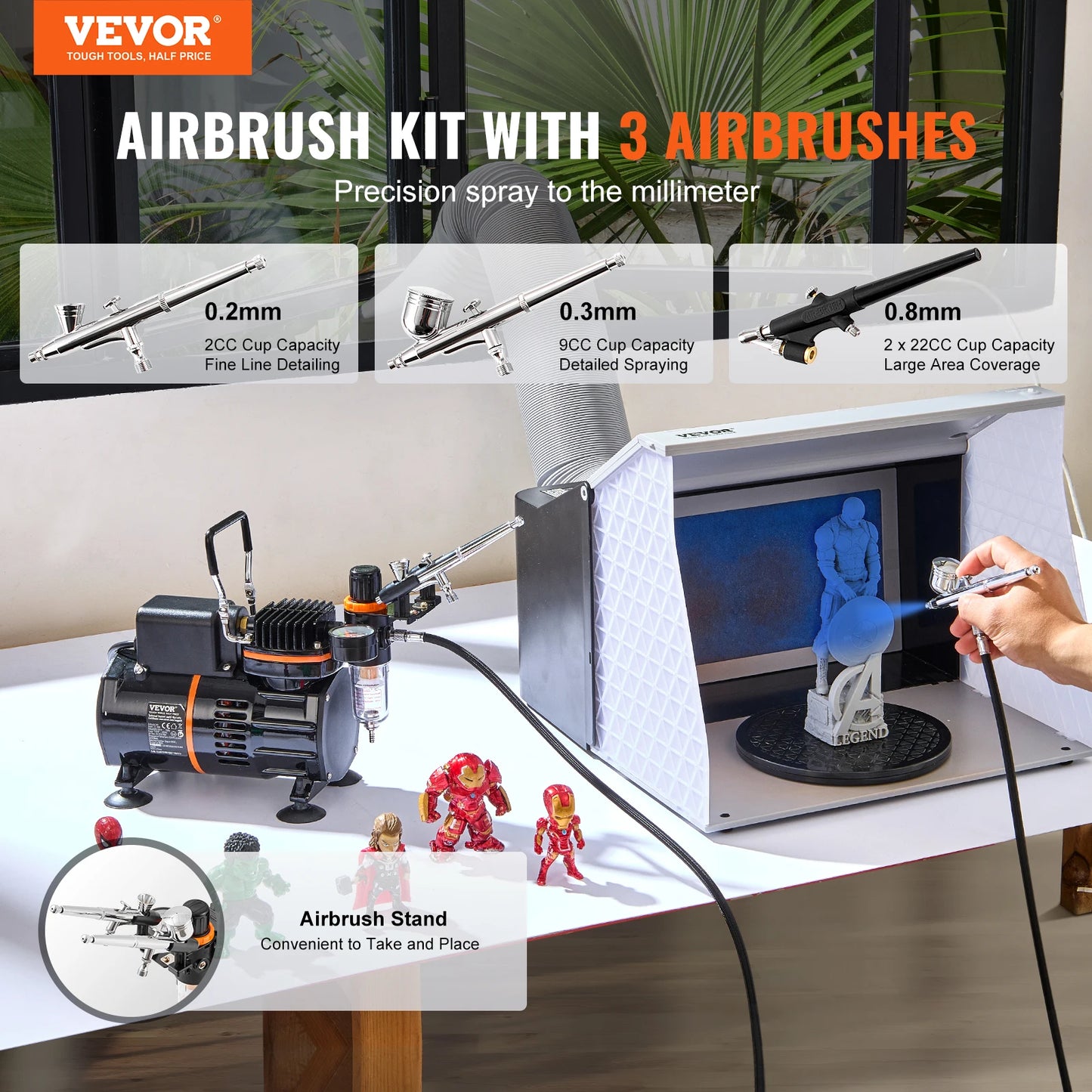 VEVOR Airbrush Kit, Dual Fan Air Compressor Professional Airbrushing System Kit with Airbrushes Mixing Wheel Cleaning Brush Set