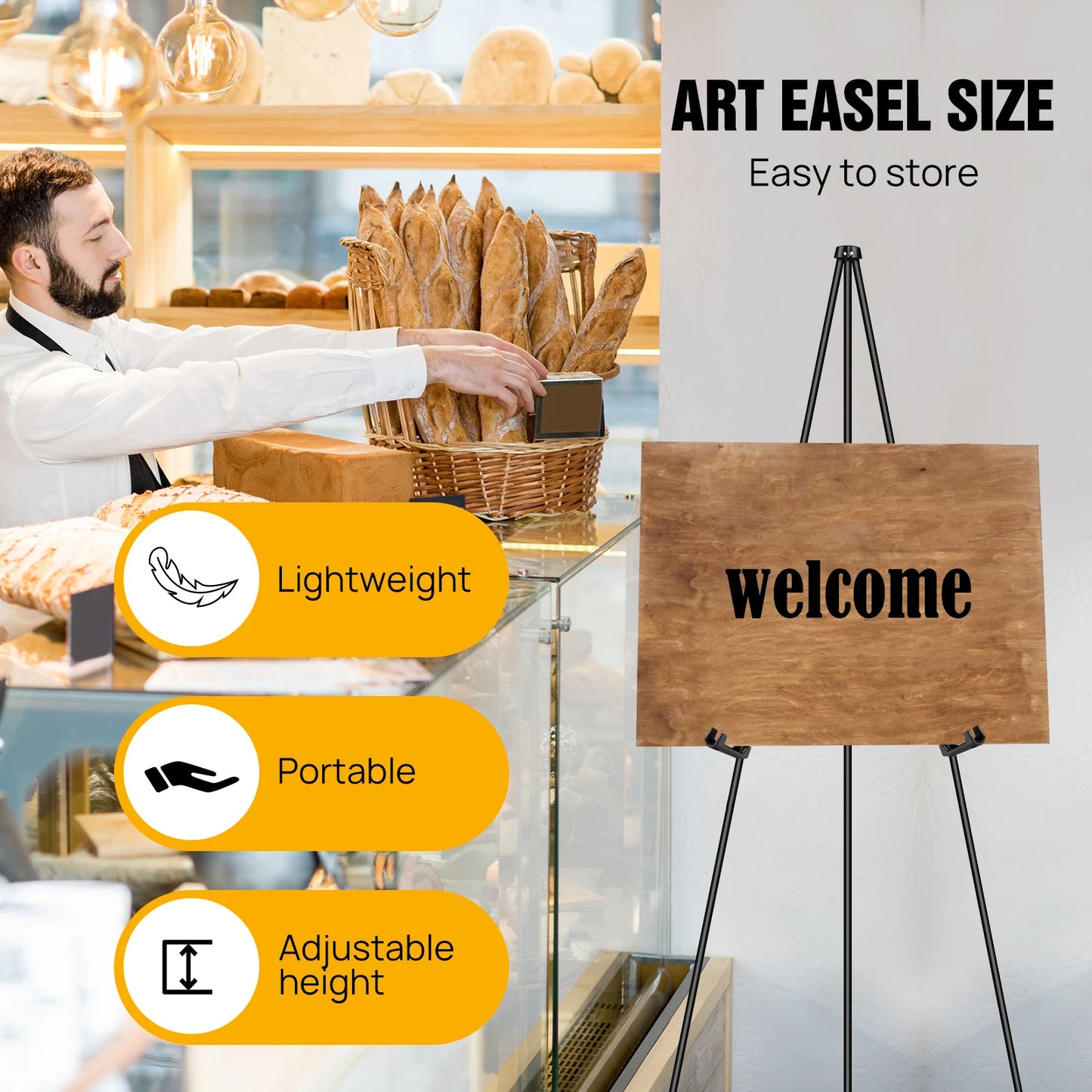 DayPlus Portable Easel Stand for Wedding Display & Painting etc. Folding Adjustable Metal Artist Tripod Easel with Bag 160cm/63inch