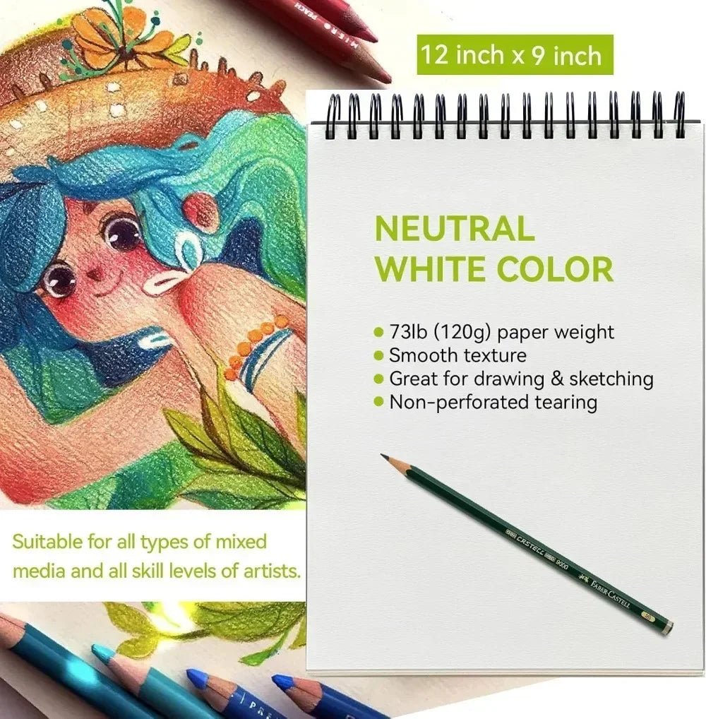 Sketchbook - 9"x12" spiral bound drawing board, 1 pack of 100 sheets, acid-free paper