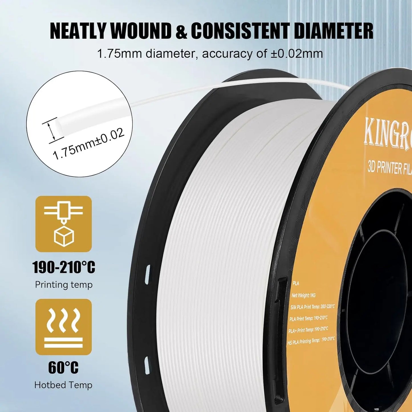 Kingroon High Speed PLA Bundle 3D Printer Filament 1.75mm, 3D Printer Rapid Filament for 30-600mm/s Hyper Printing Filament