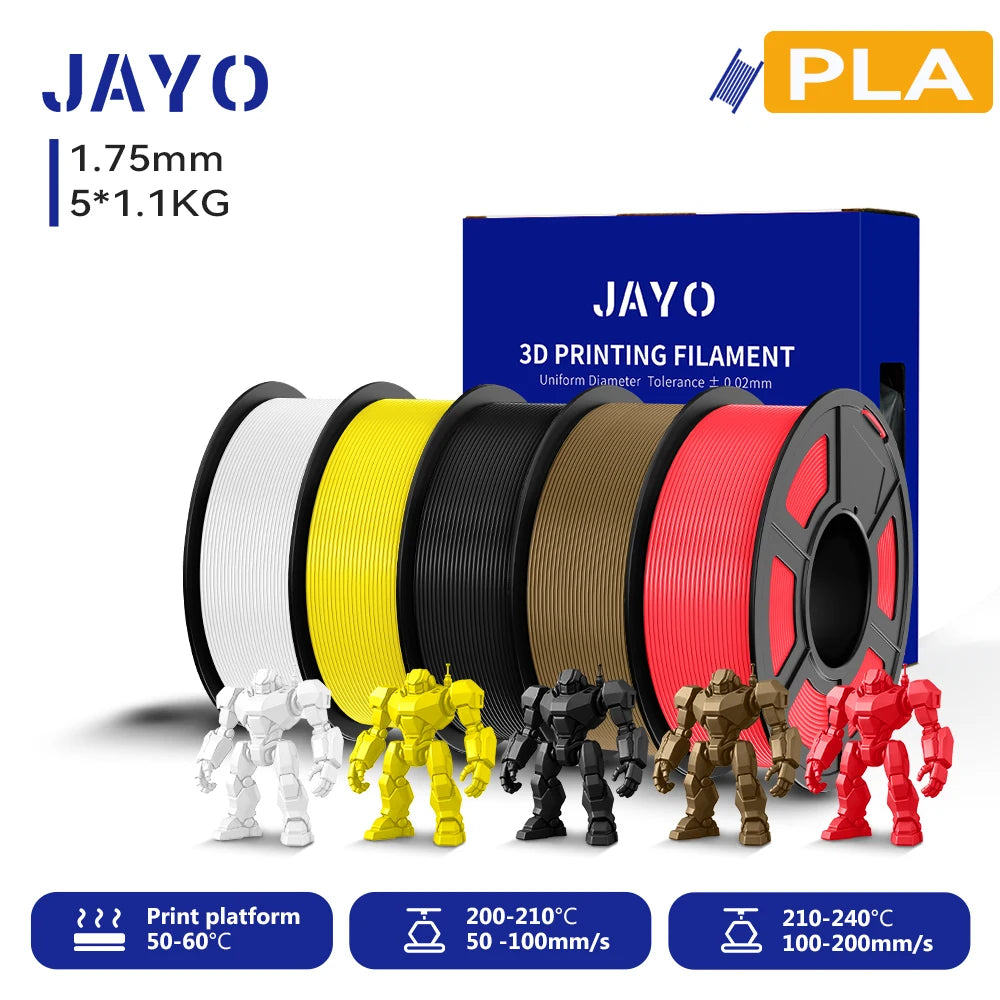 JAYO 3D PLA Filament 1.75mm +/-0.02mm PLA 3d Printer Filament For Bambu FDM 3D Printer Neatly Wound 3D Printing Materials