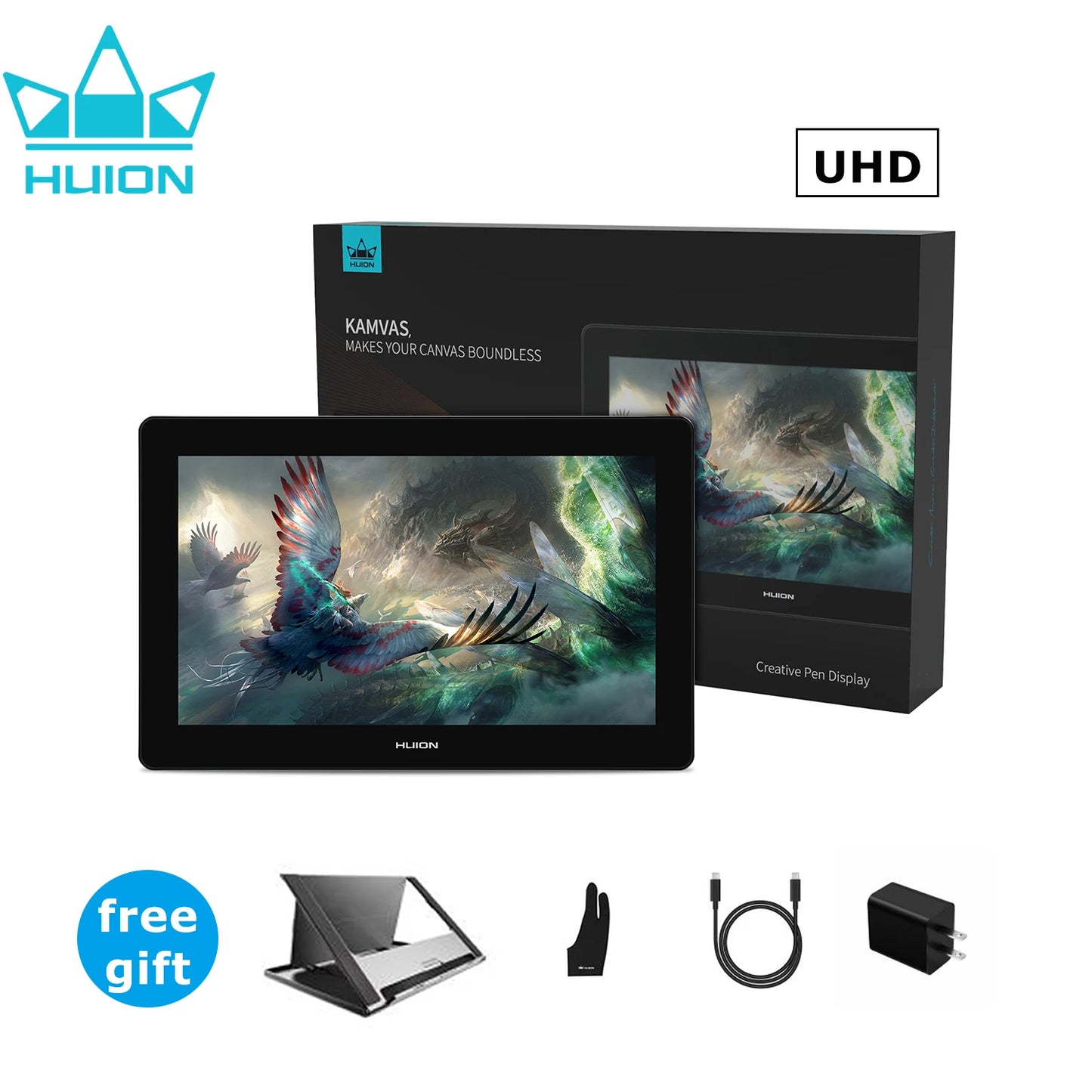 15.6 Inch Graphics Tablet HUION Kamvas Pro 16 Plus 4K UHD Screen Full Laminated Display 145%sRGB Drawing Monitor for Mac-Android