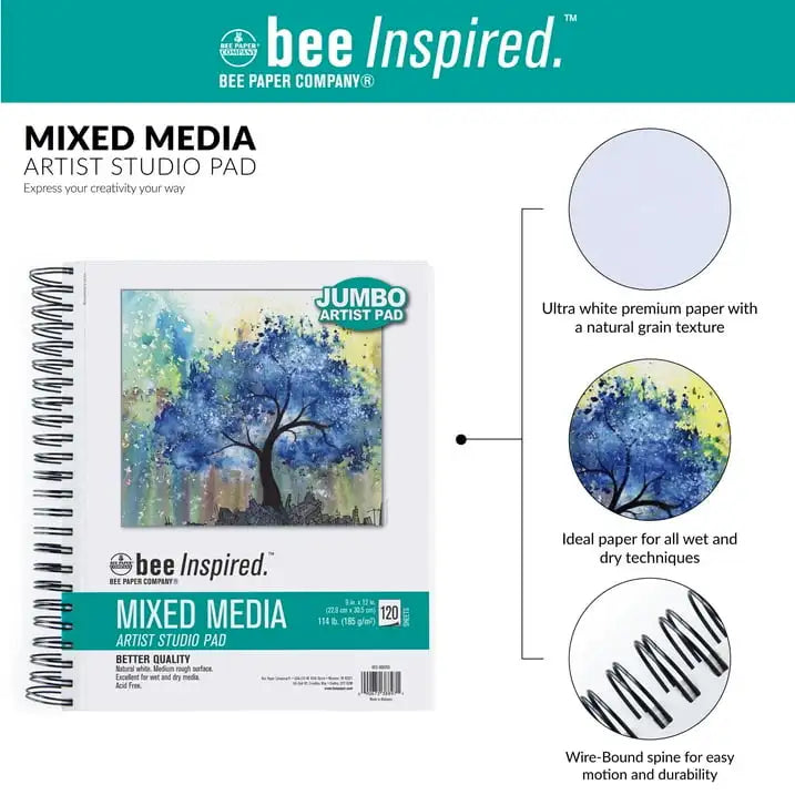9x12" Mixed Media Spiral bound Artist Pad, 120 Sheets 114lb 185 gsm
