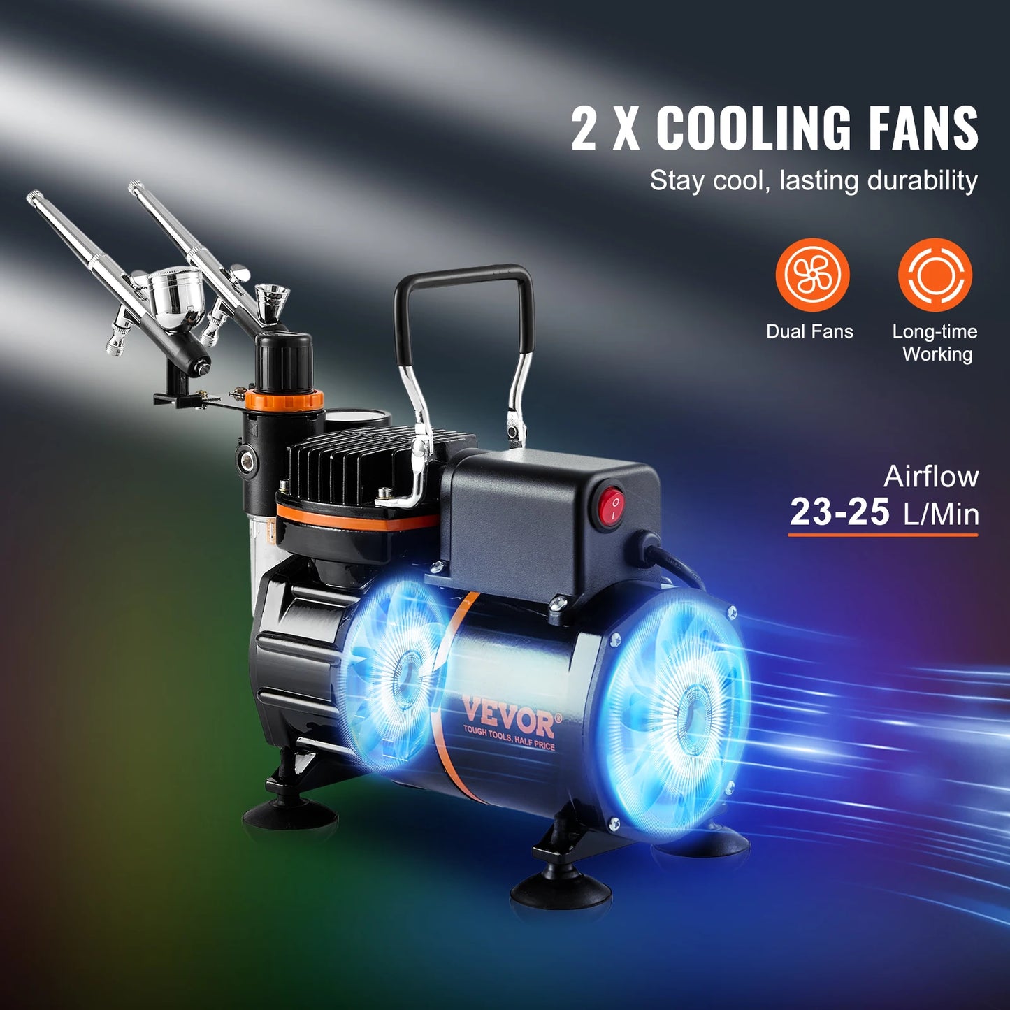 VEVOR Airbrush Kit, Dual Fan Air Compressor Professional Airbrushing System Kit with Airbrushes Mixing Wheel Cleaning Brush Set