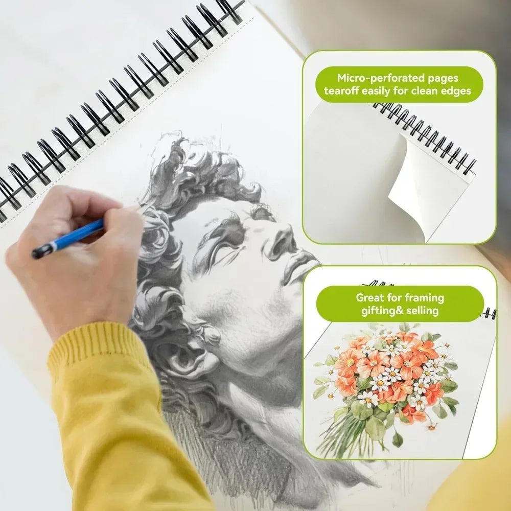 Sketchbook - 9"x12" spiral bound drawing board, 1 pack of 100 sheets, acid-free paper