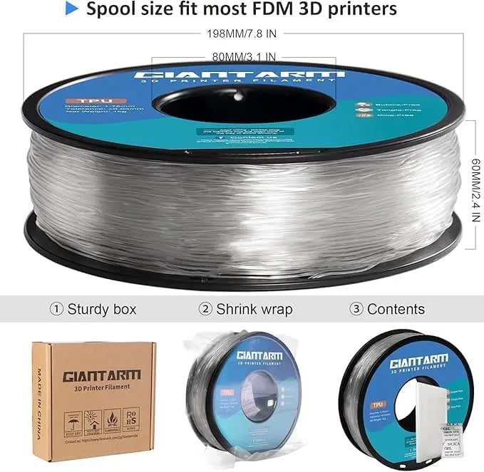 Flexible TPU 3D Printer Filament 1.75mm, 95A Hardness, 1kg Spool with High Elasticity and Accuracy