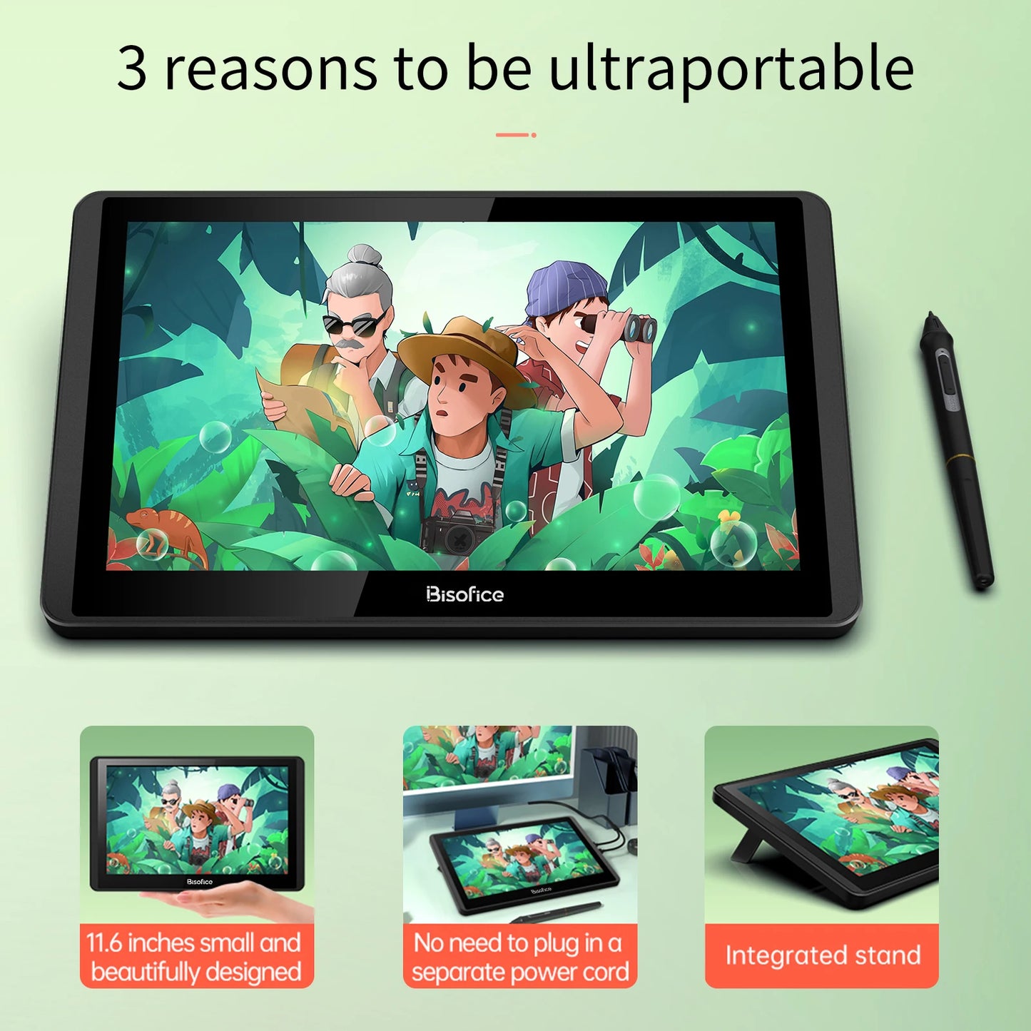 Bisofice 12HD-A H-IPS LCD Graphics Drawing Tablet Monitor 11.6 Inch Size 1366x768 Display 8192 Pressure Level Passive Technology