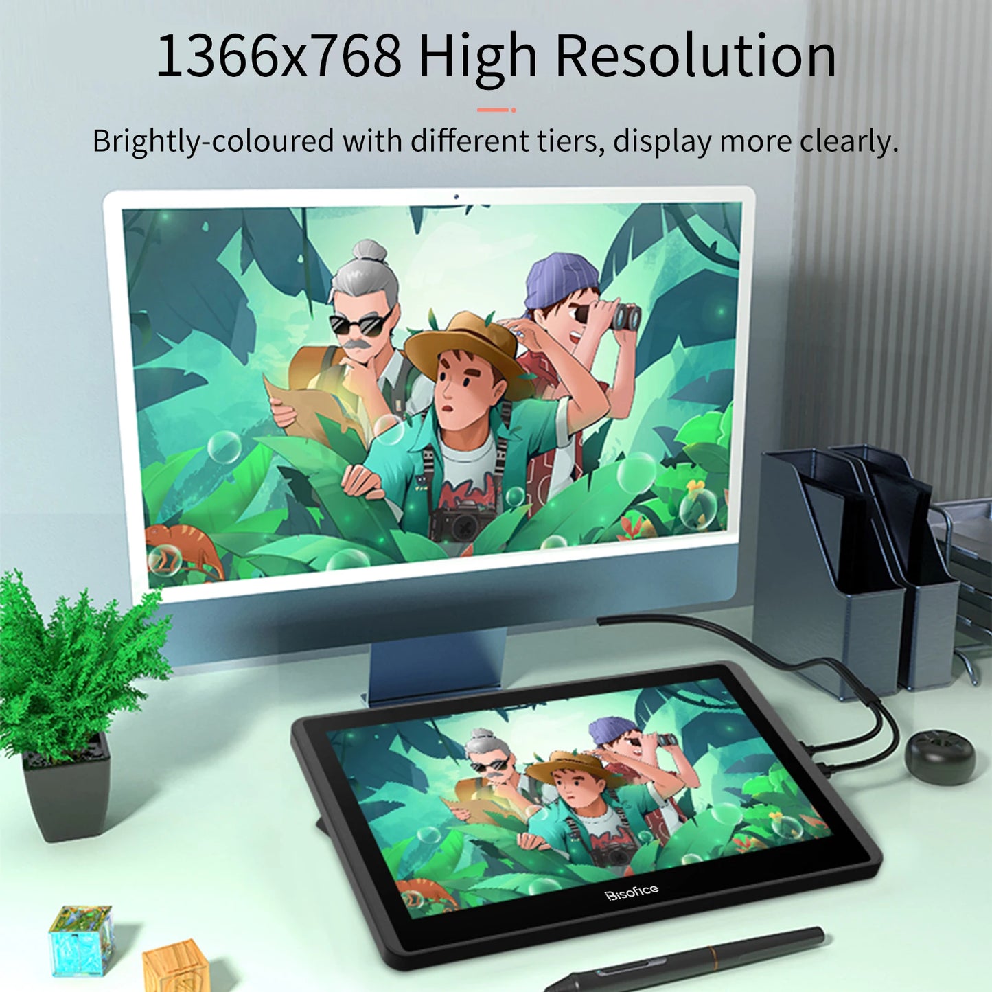 Bisofice 12HD-A H- LCD Graphics Drawing Tablet Monitor 11.6 Inch Size 1366x768 Display 8192 Pressure Level Passive Technology