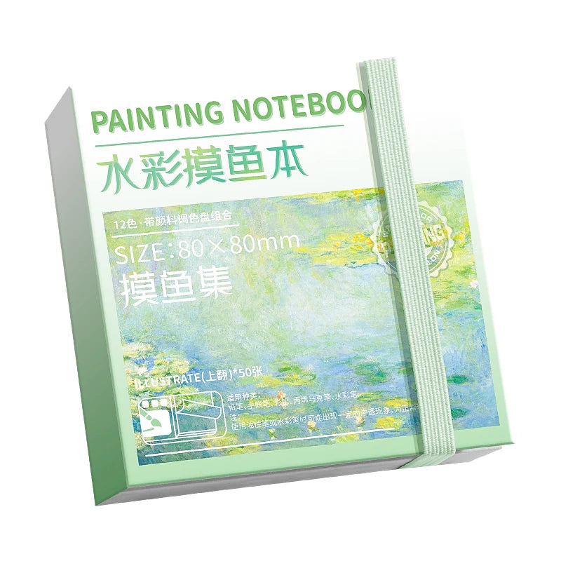 Mini Watercolor Painting Notebook With Pigment Palettle Creative Small Portable Drawing Sketching Book Art Stationery