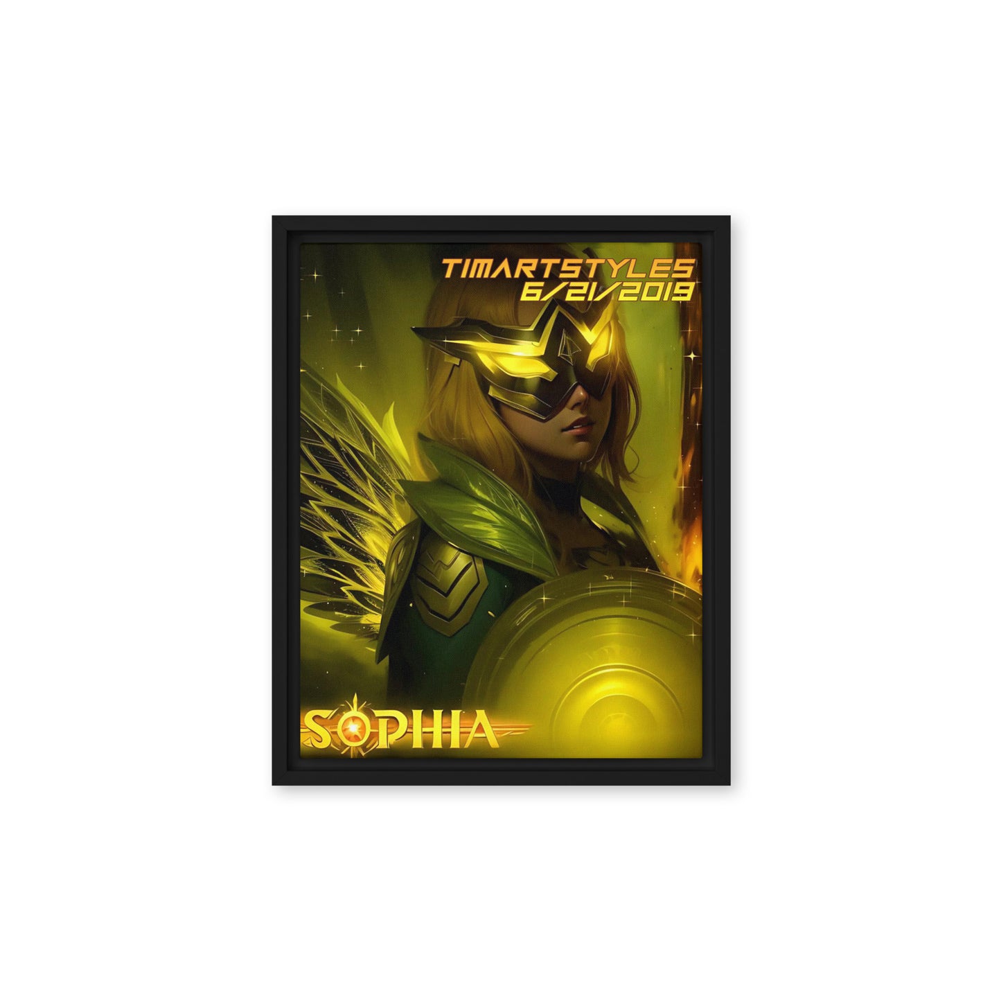 Golden Hummingbird-Framed canvas