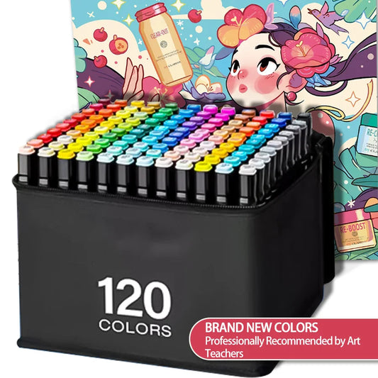 120 Colors Dual-Tip Artist Markers, Special Marking and Painting Pens for Students' Drawing, School Supplies, Art Supplies