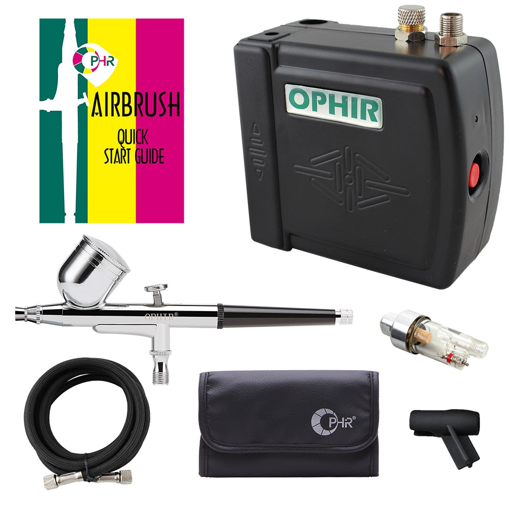 OPHIR Airbrush Kit with Air Compressor Dual Action Airbrush Set for Body Paint Cake Decorating Nail Art Air Brush_AC003H+004+011