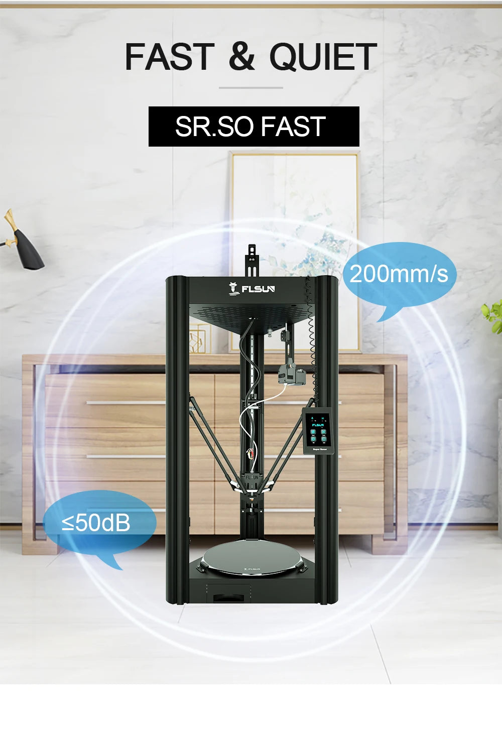 FLSUN SR Super Racer Delta 3D Printer 200mm/s High-Speed Printing Auto-leveling Touch Screen Large Printing Size 260*260*330mm