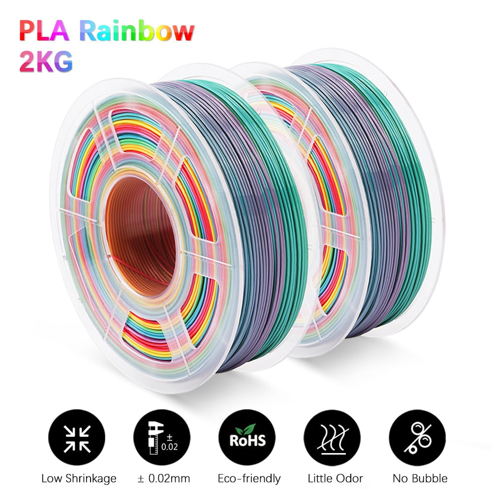 SUNLU PLA/SILK Rainbow Filament 1.75MM 1KG*2Rolls Bright Color No Bubble Non-Toxic Eco-Friendly For All Types Of FDM 3D Printers