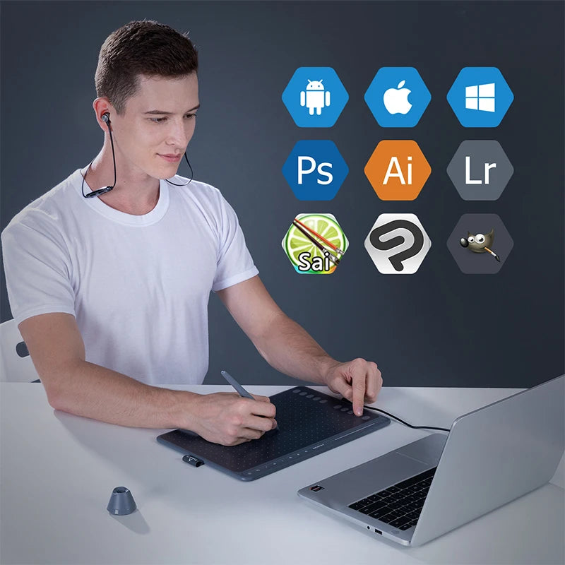 HUION HS611 Drawing Graphic Tablet Digital Painting Tablets With 8192 Levels Pen Stylus USB Type-C Port For PC Android Phone Mac