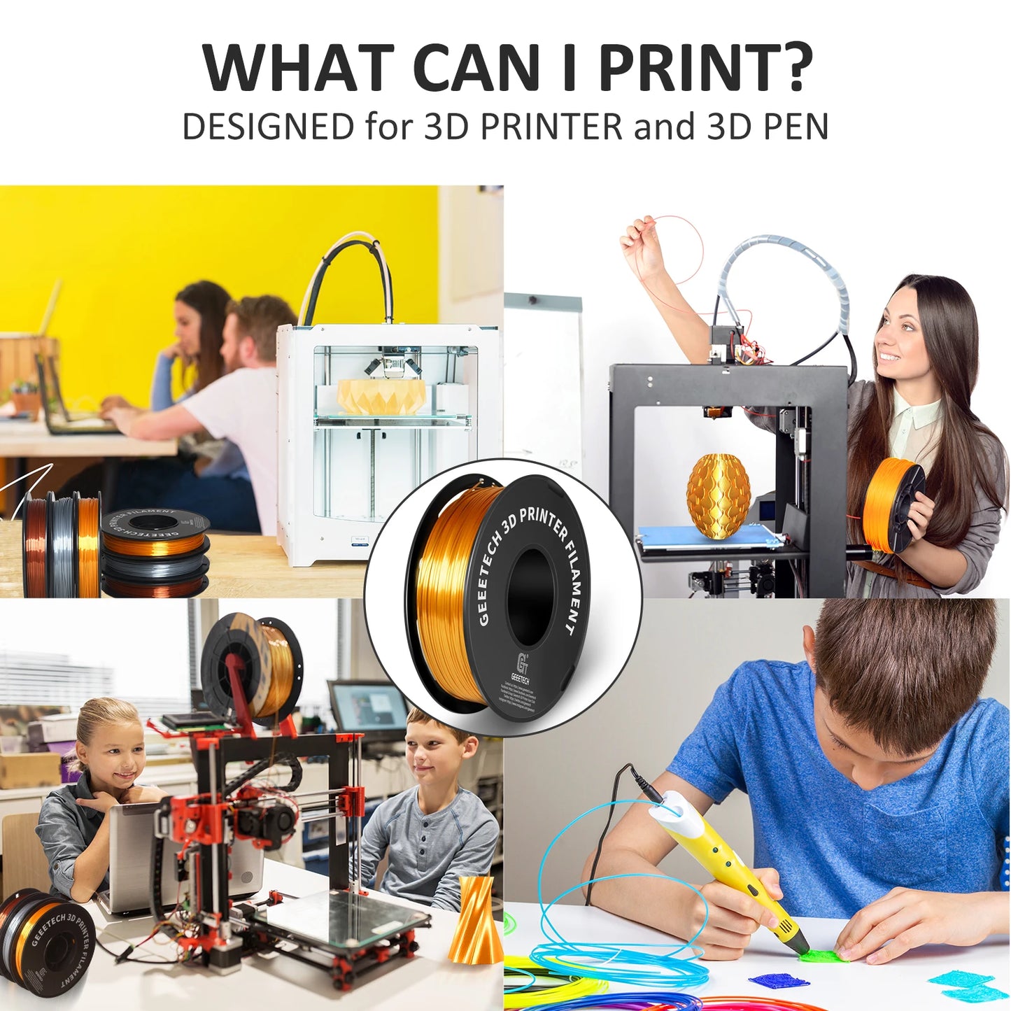 GEEETECH 3d Silk PLA Filament 1kg1.75mm Spool Wire For 3D Printer Material,Safety, Vacuum packaging, special color, Bubble free