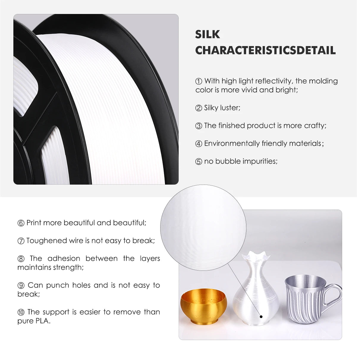 SUNLU 1KG PLA SILK Filament 3D Printer Filament Texture Tangle free 100% no bubble with Vacuum packing Various colors available