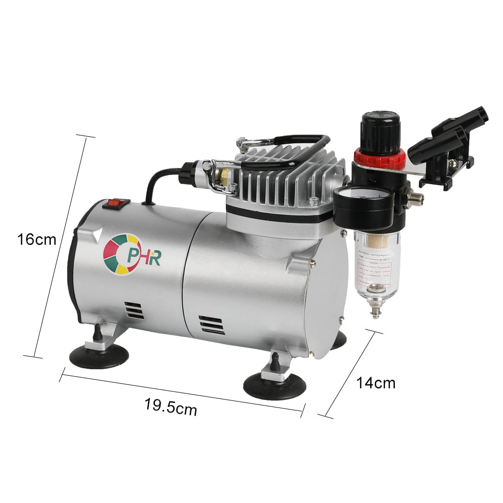 OPHIR Dual Action Airbrush Kit with Air Compressor for Nail Art Single Action Air Brush Spray Gun for Car Model _AC089+004+071