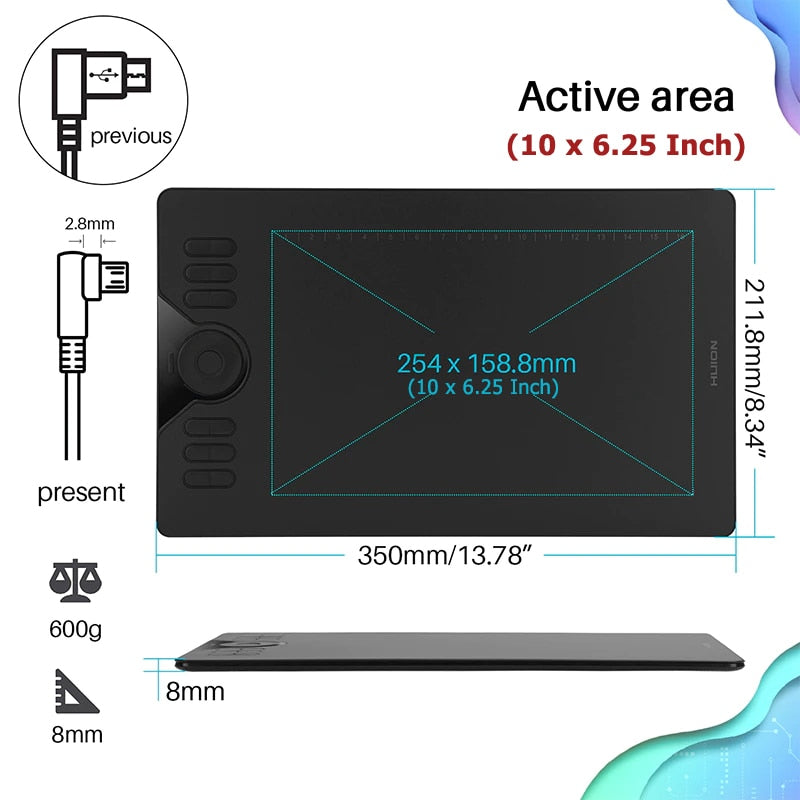 HUION HS610 Graphic Tablets Digital Pen Tablet Phone Drawing Tablet with Tilt OTG Battery-Free Stylus for Android Windows macOS